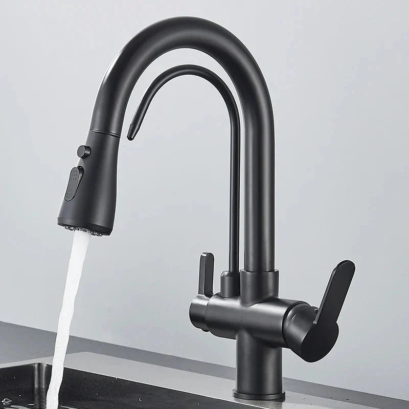 Kitchen Pull Out Spray 360 Rotation Water Filter Three Ways Sink Tap