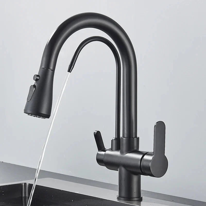 Kitchen Pull Out Spray 360 Rotation Water Filter Three Ways Sink Tap