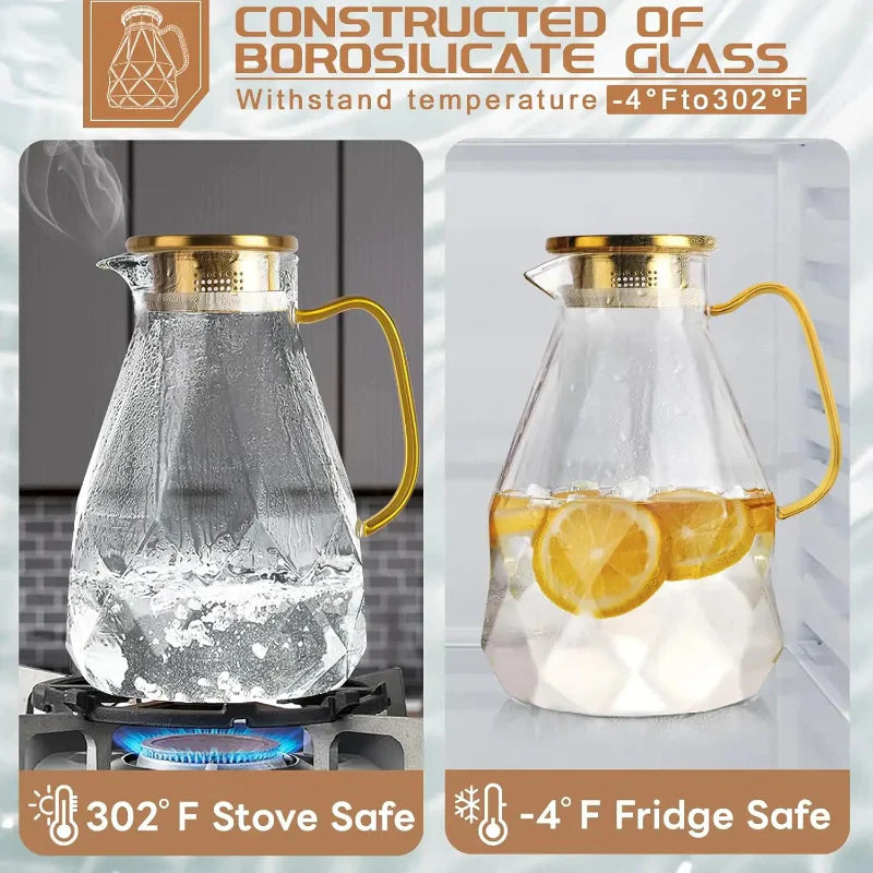 Large Capacity Water Glass Pitcher With Lid Large Drink Carafe Pitcher