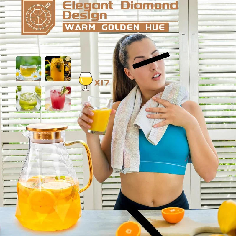 Large Capacity Water Glass Pitcher With Lid Large Drink Carafe Pitcher