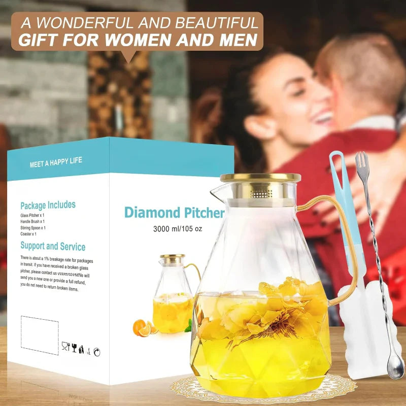 Large Capacity Water Glass Pitcher With Lid Large Drink Carafe Pitcher