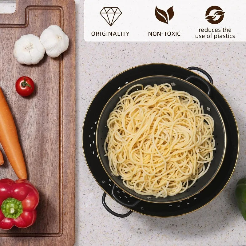 Metal Colander Strainer Baskets with Handles and Solid Base Set of 2