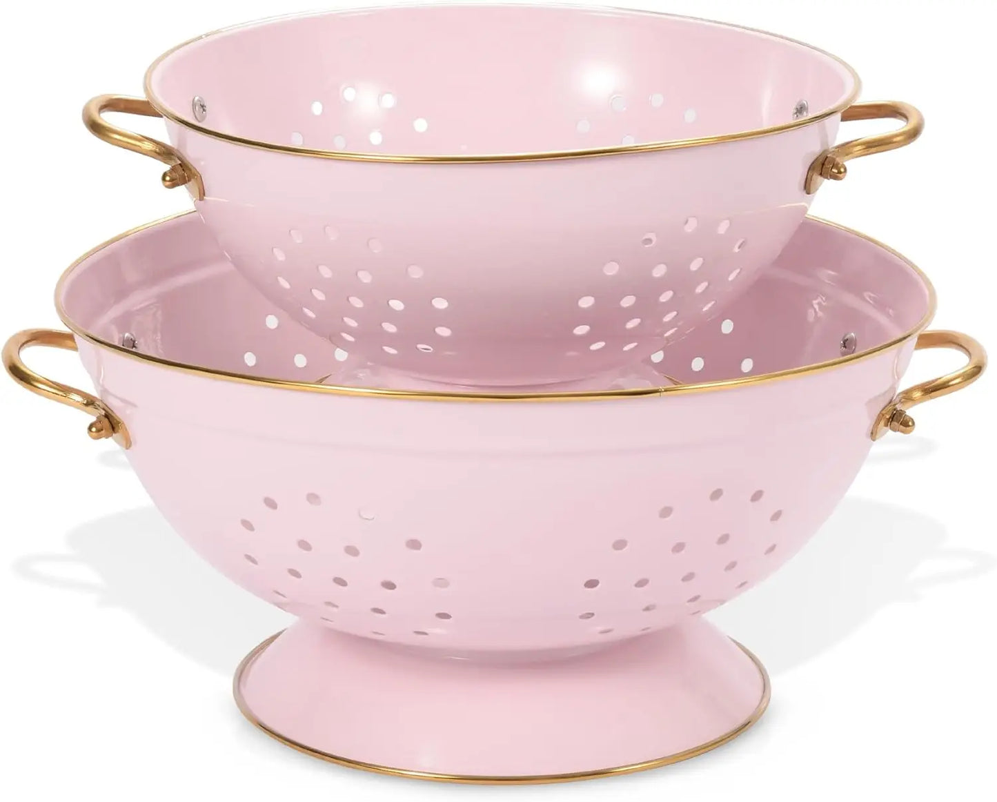 Metal Colander Strainer Baskets with Handles and Solid Base Set of 2