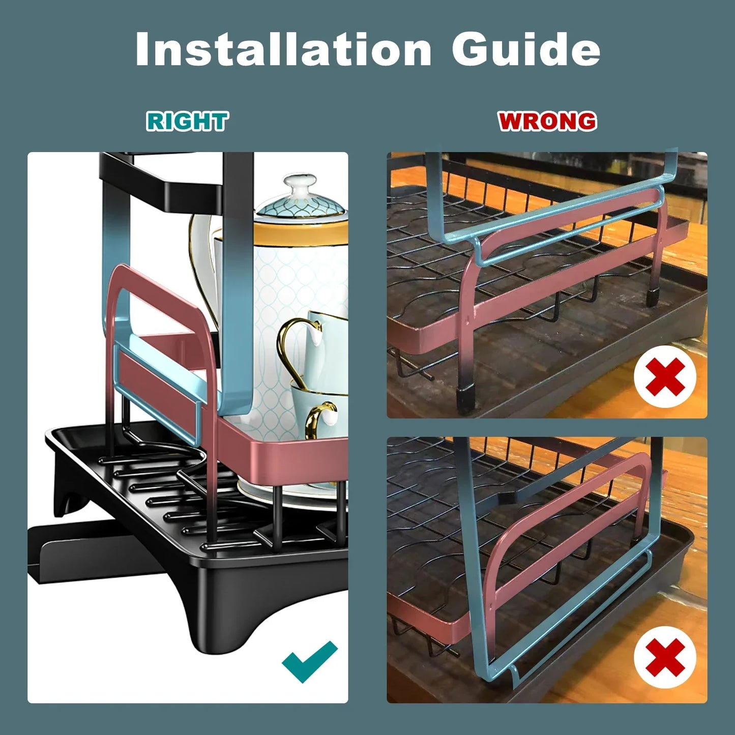 Metal Dish Drainer Rack with Utensil Holder and Dashboard Organizer