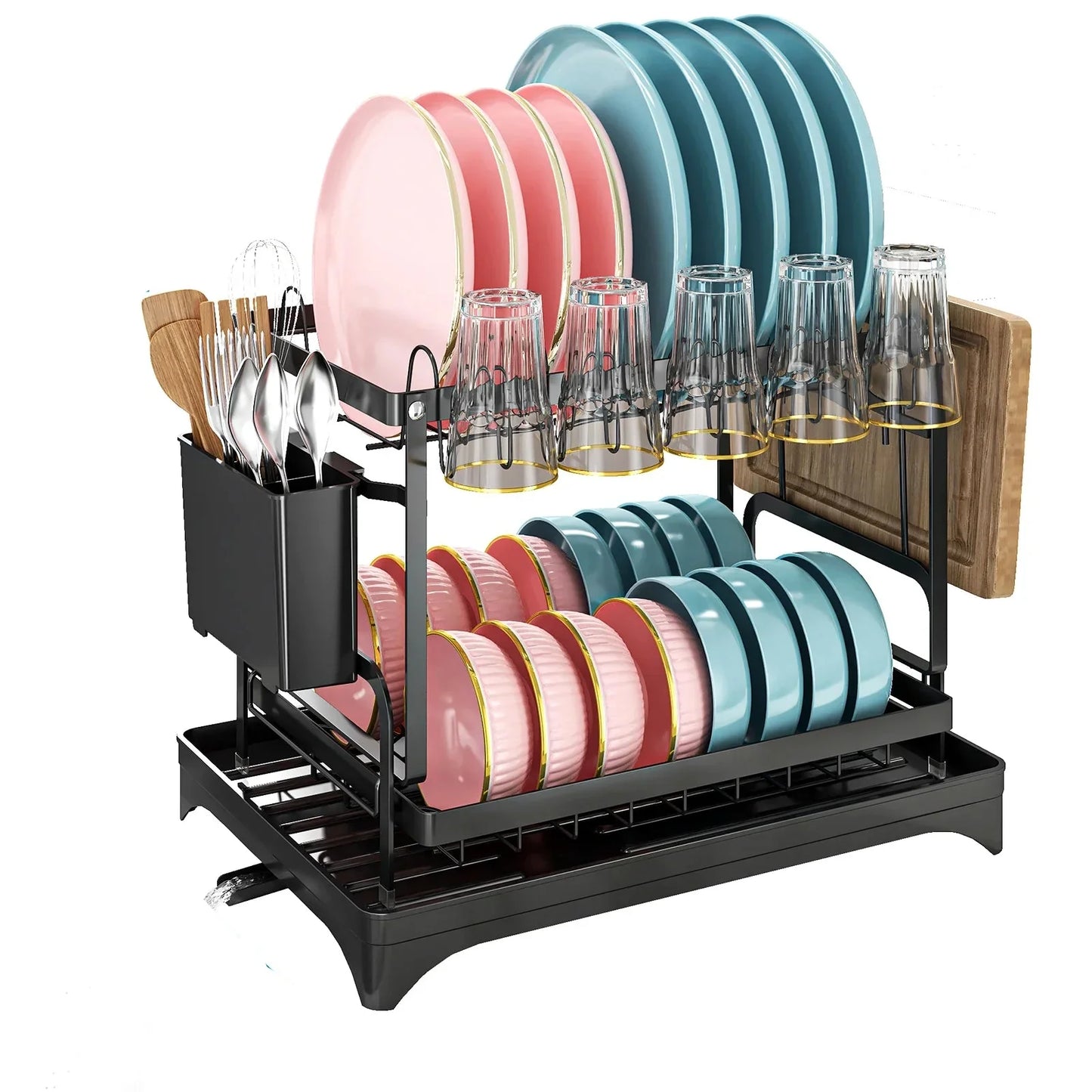 Metal Dish Drainer Rack with Utensil Holder and Dashboard Organizer