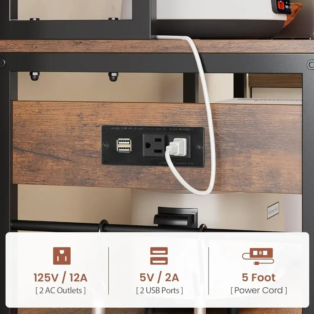 Microwave Stand with Storage Farmhouse Coffee Bar Cabinet Wine Rack