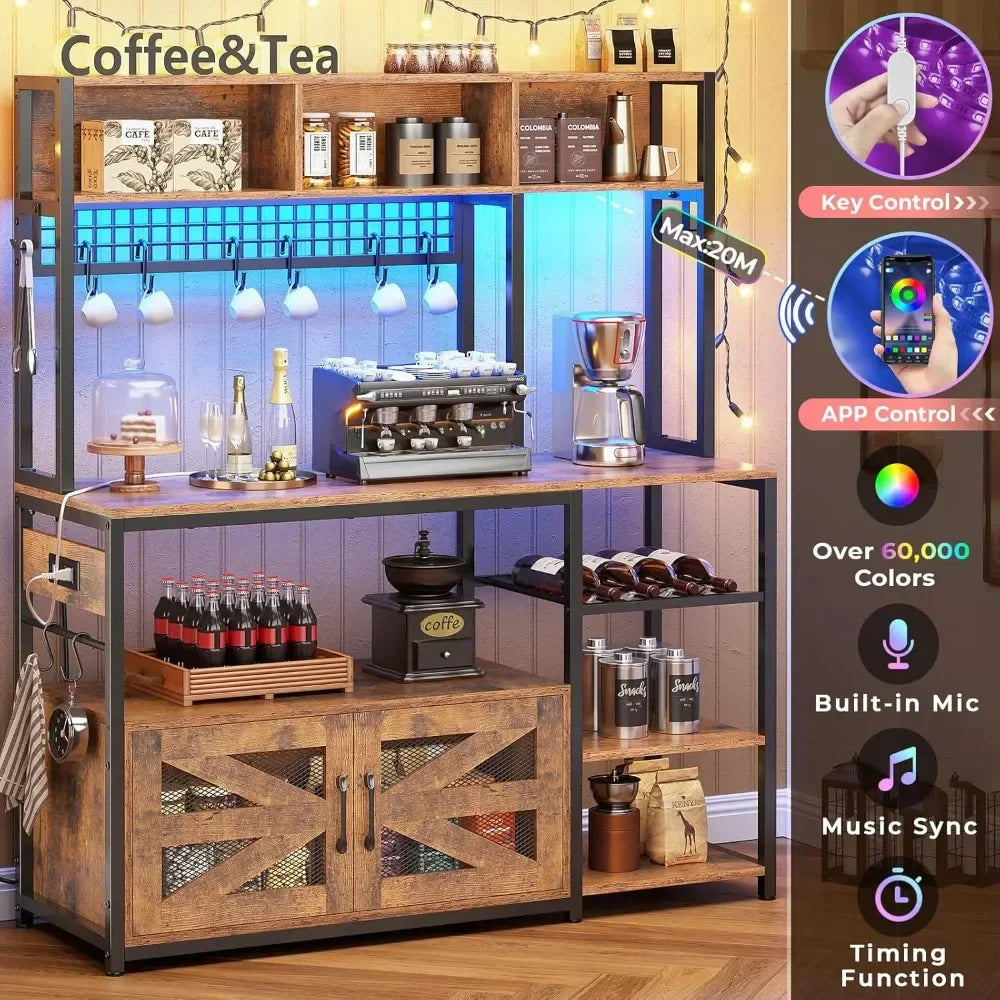 Microwave Stand with Storage Farmhouse Coffee Bar Cabinet Wine Rack