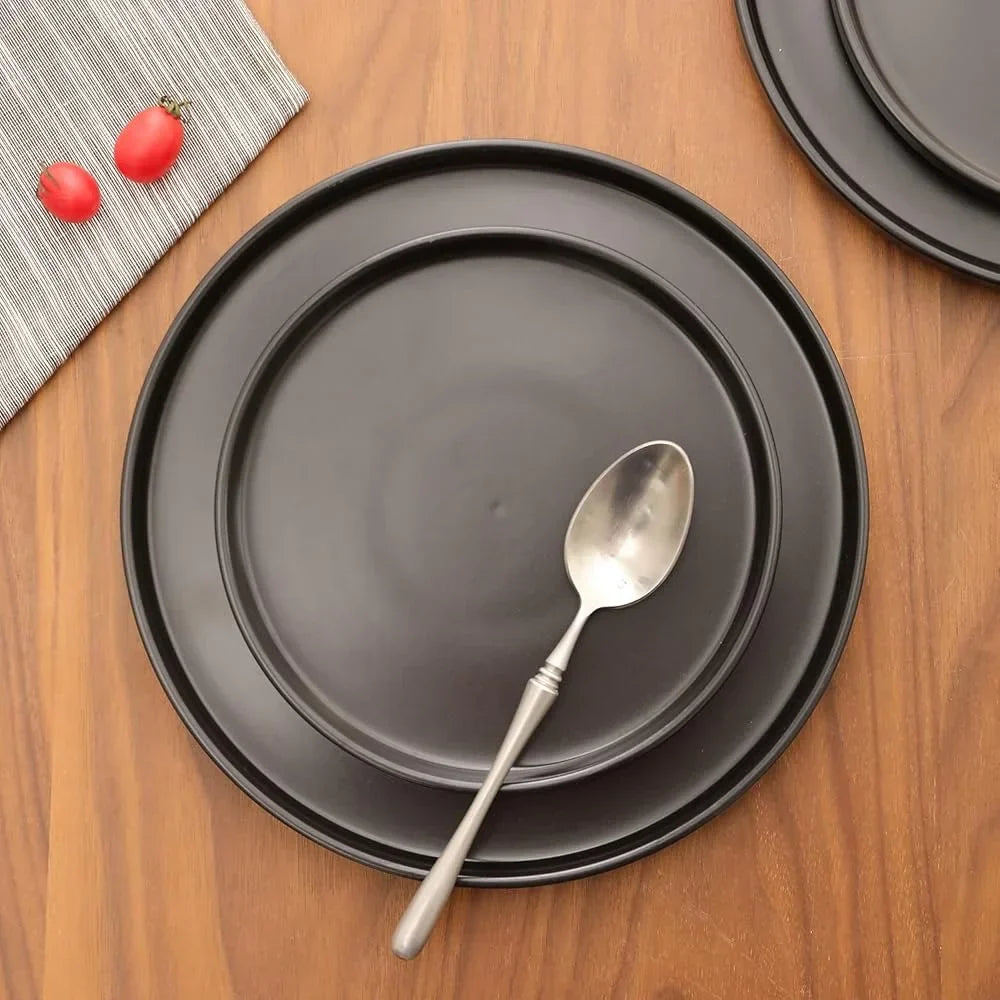 Mid Century Modern Stoneware Dinner Plates Set of 4 Microwave Safe