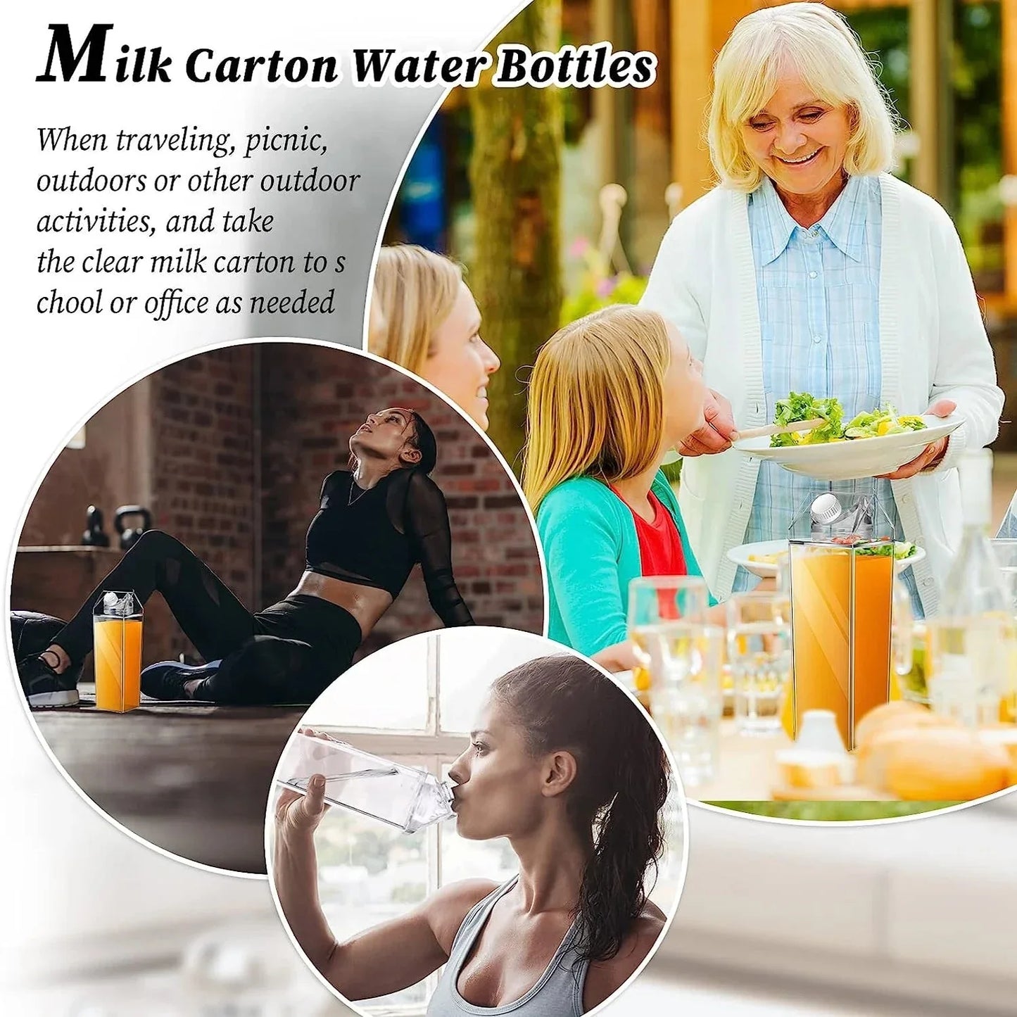 Milk Carton Water Bottle Plastic Square Transparent Drink Storage