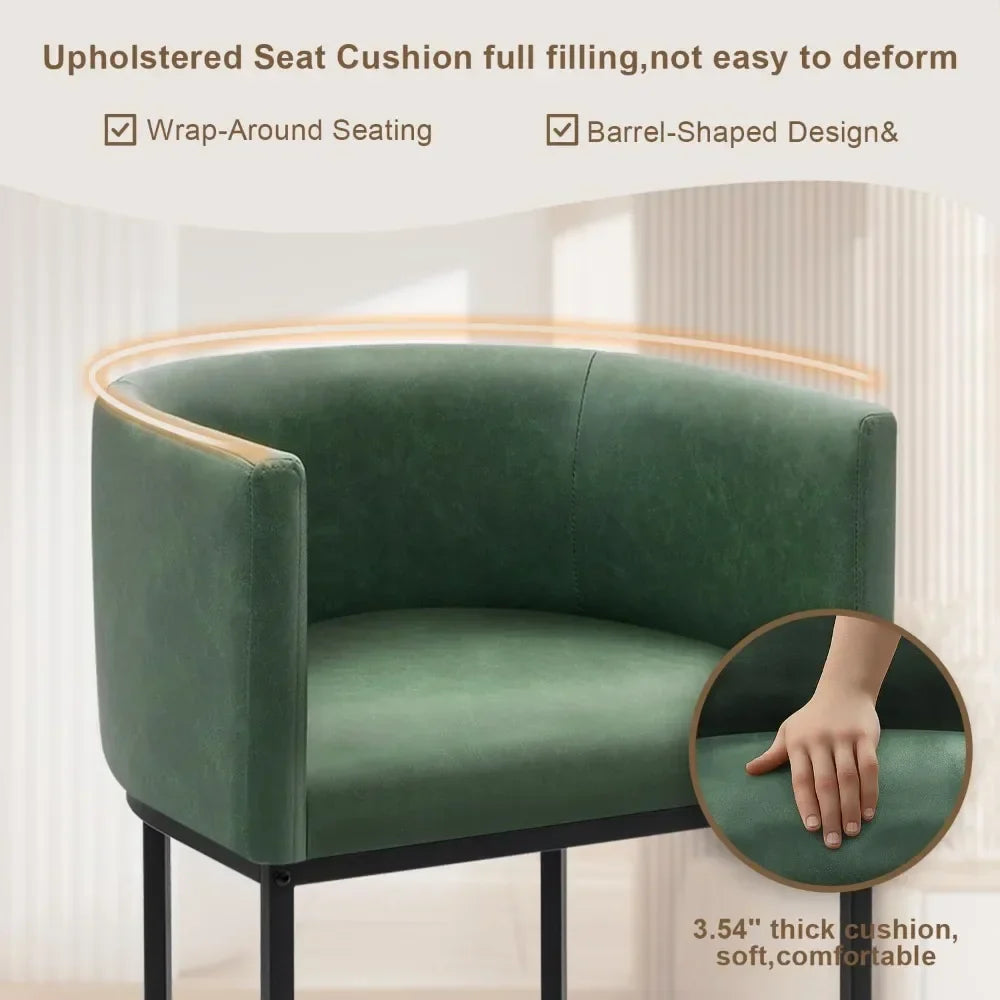 Modern Barrel Bar Stools with Backrest and Arms Faux Leather Accent
