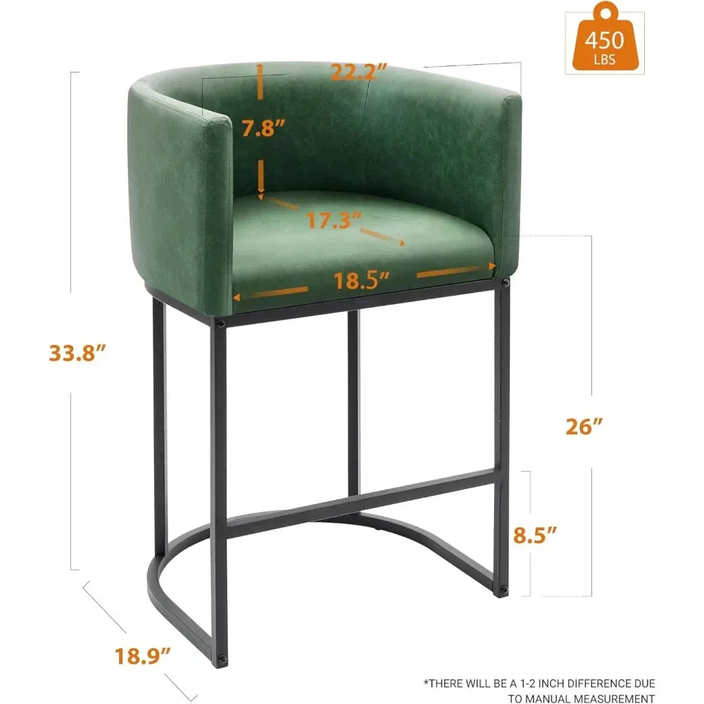 Modern Barrel Bar Stools with Backrest and Arms Faux Leather Accent