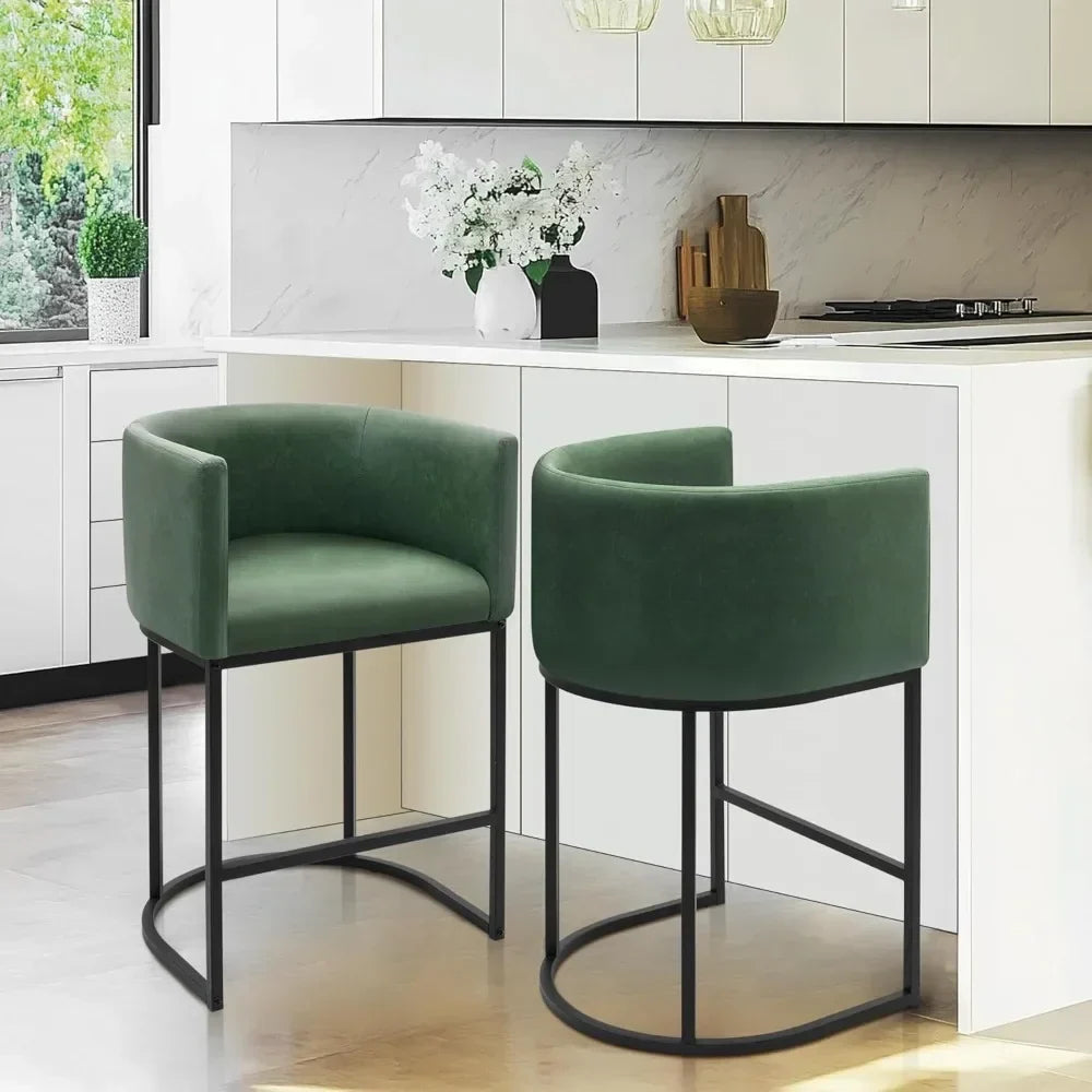 Modern Barrel Bar Stools with Backrest and Arms Faux Leather Accent