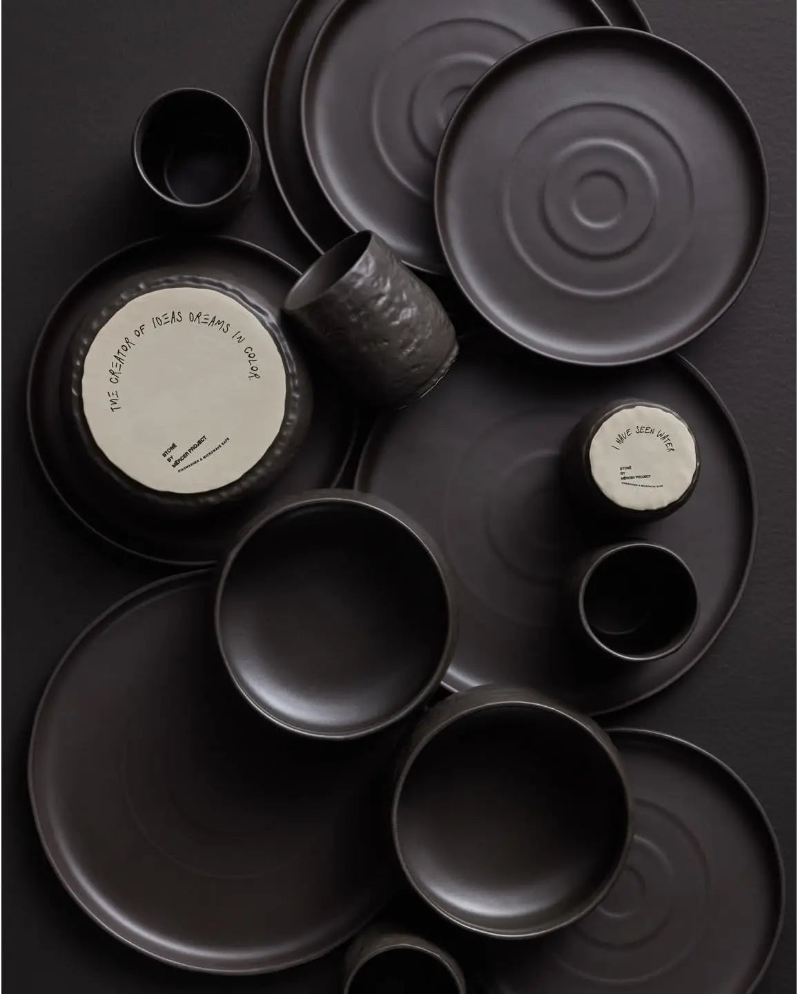 Modern Dishware Dinner Dessert Plate Bowl Mug Stoneware Set 16pc Black