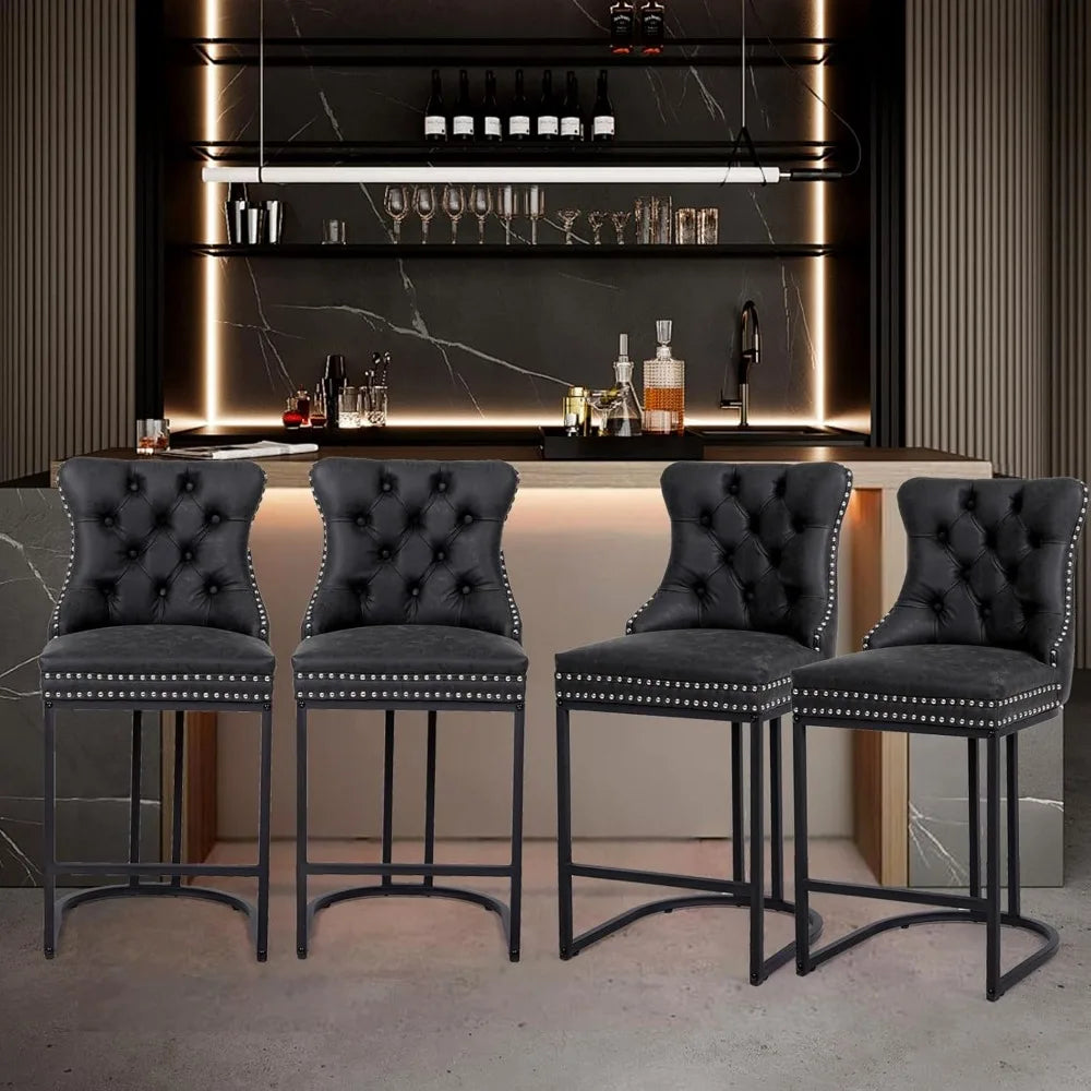 Modern Faux Leather Upholstery Counter Chair with Metal Legs Set of 3