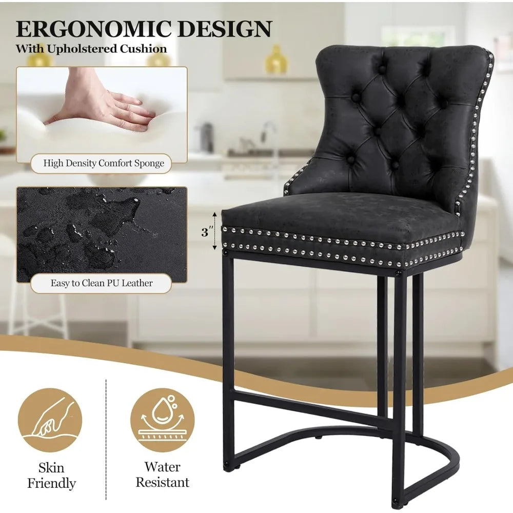 Modern Faux Leather Upholstery Counter Chair with Metal Legs Set of 3