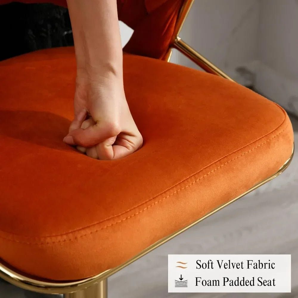 Modern Height Adjustable Barstools with Woven Backrest and Gold Base