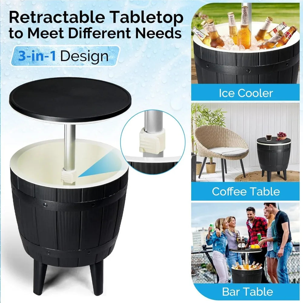 Modern Outdoor Cooler Side Table Patio Cool Bar Table Wood Texture