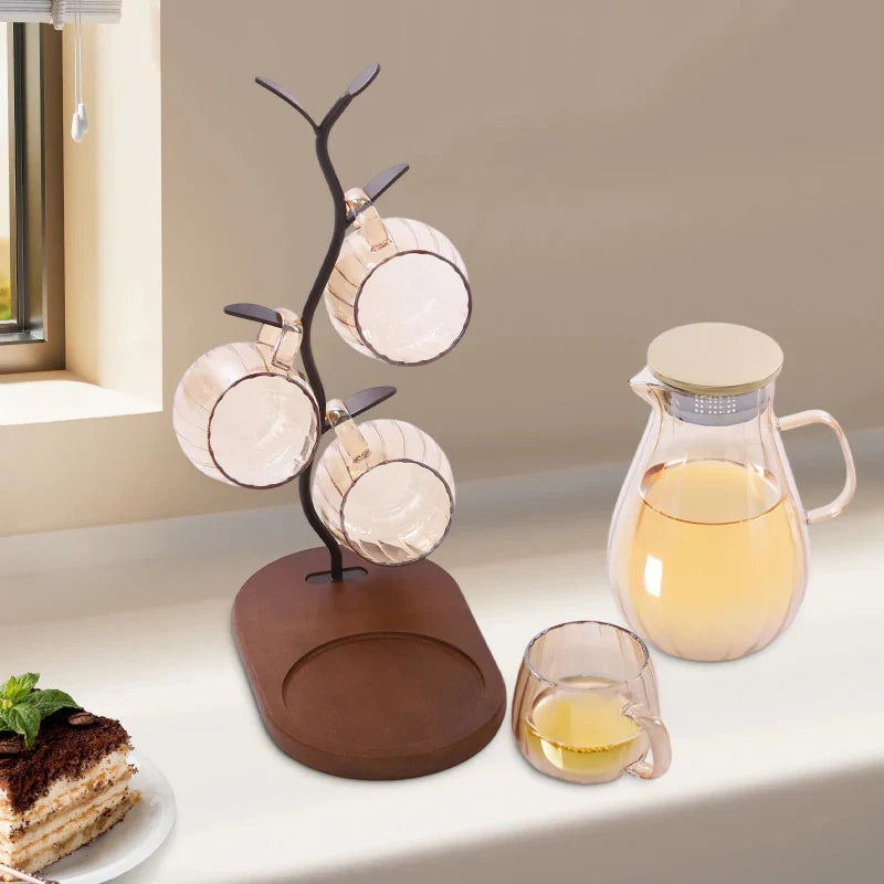 Modern Tabletop Borosilicate Glass Water Pitcher with 4 Cups Set