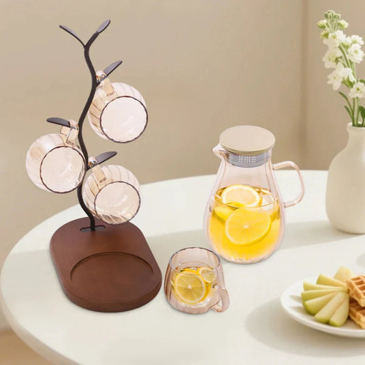 Modern Tabletop Borosilicate Glass Water Pitcher with 4 Cups Set