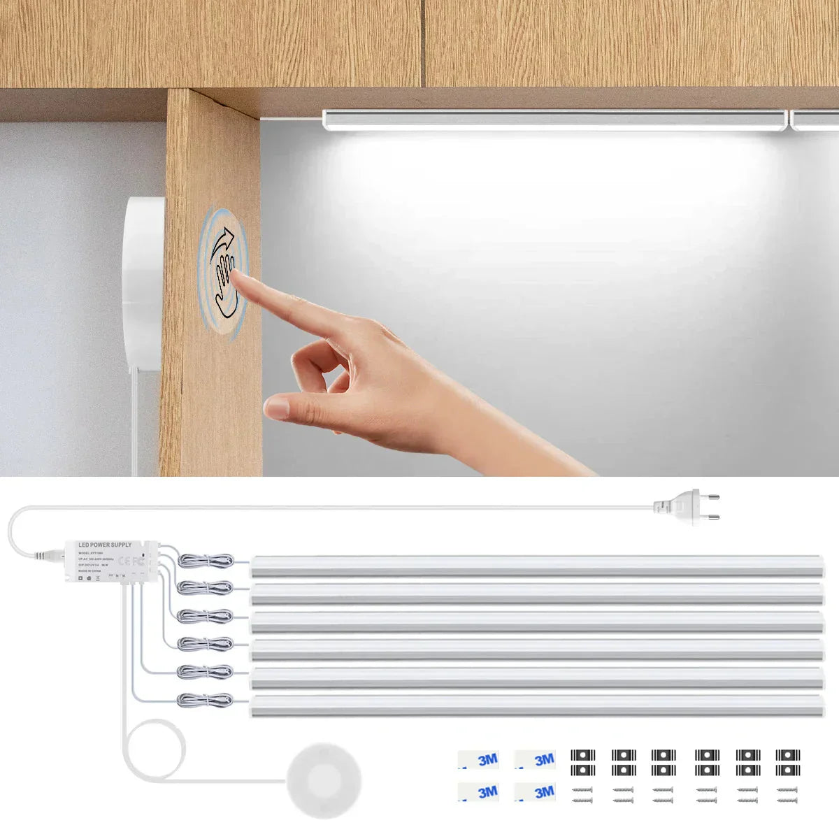 Motion Touch Sensor LED Lights Wireless Light Penetrable Wood Aluminum Bar