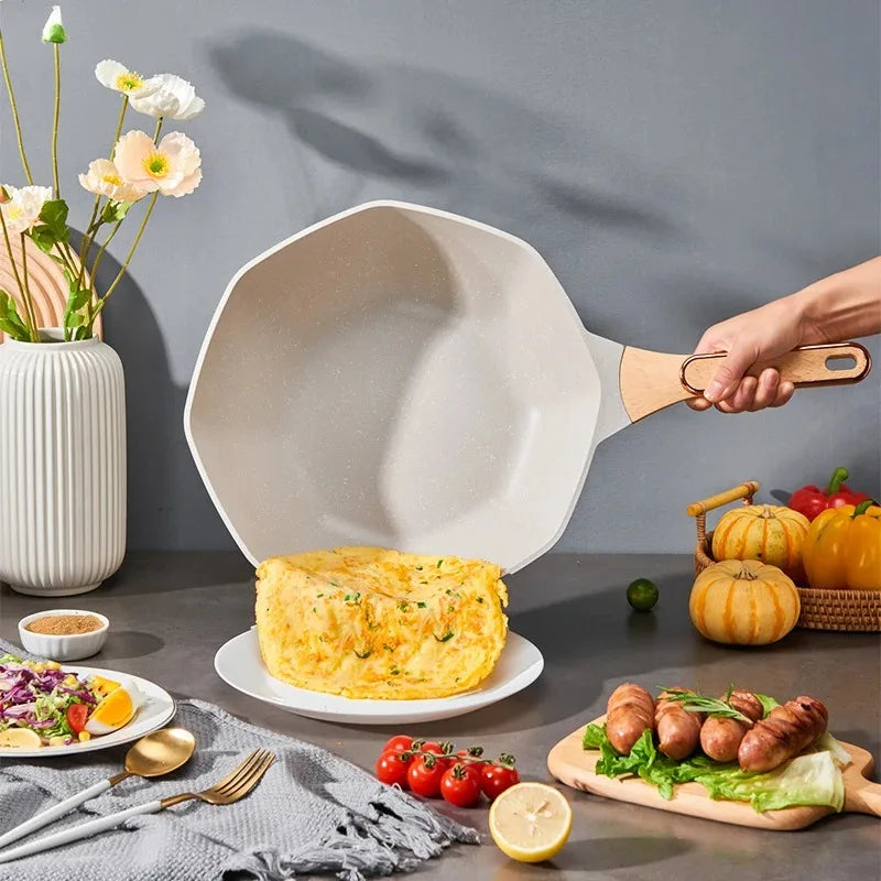 Non Stick Octagonal Wok Frying Pan with Lid Skillet Cook Pot