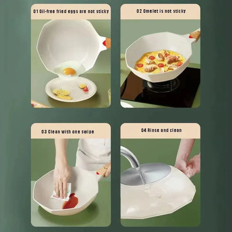 Non Stick Octagonal Wok Frying Pan with Lid Skillet Cook Pot