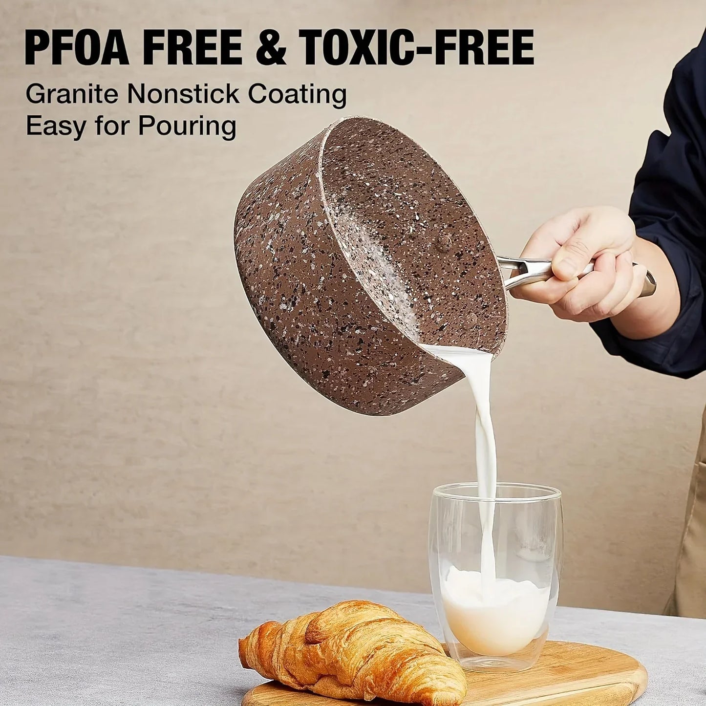 Nonstick Pan Set with Lid Stainless Steel Handle Multipurpose Pots