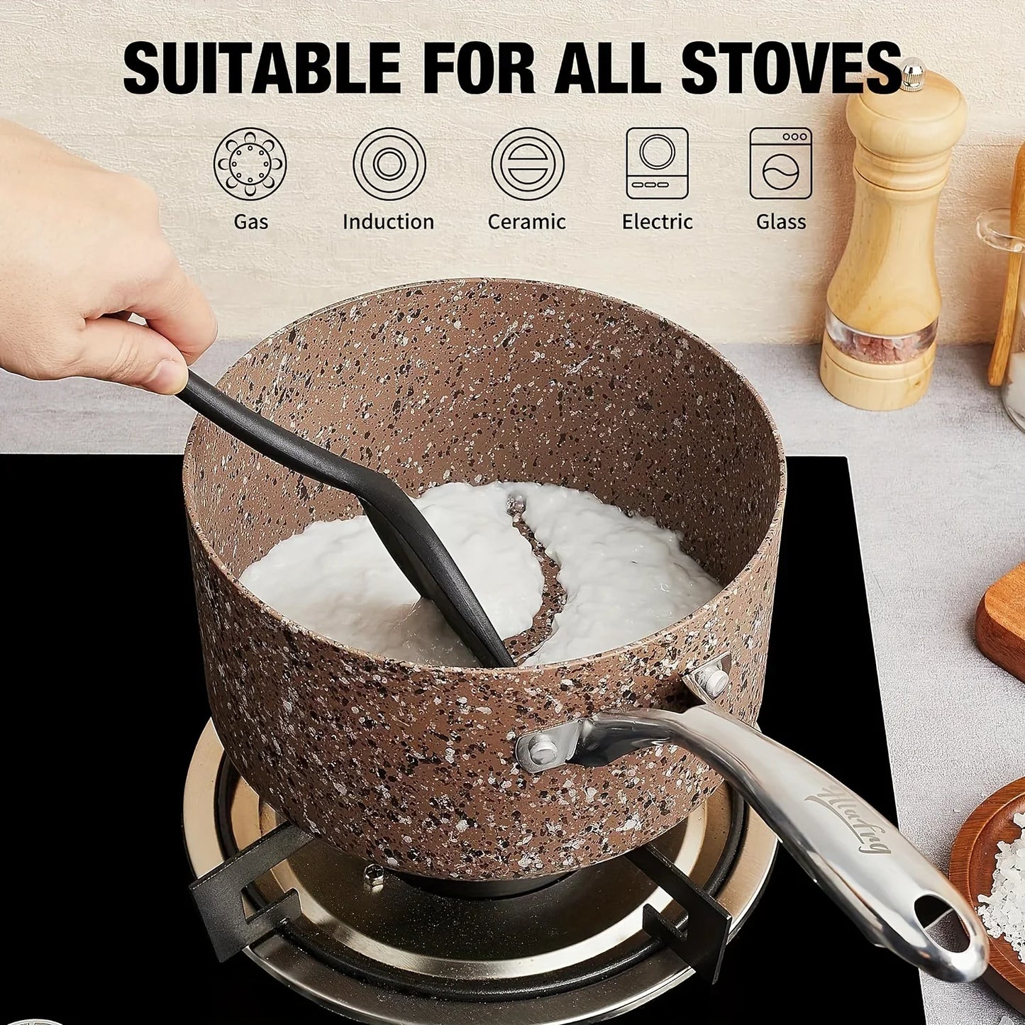 Nonstick Pan Set with Lid Stainless Steel Handle Multipurpose Pots