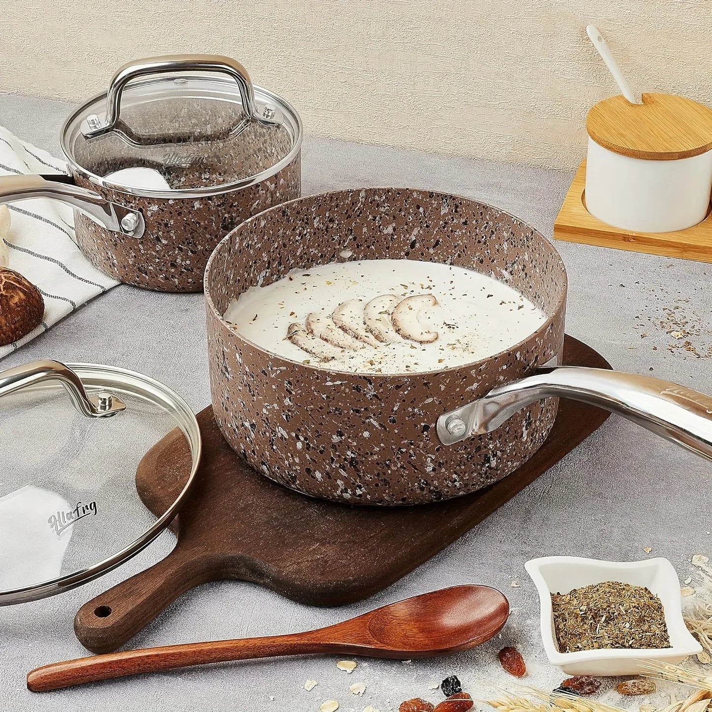 Nonstick Pan Set with Lid Stainless Steel Handle Multipurpose Pots