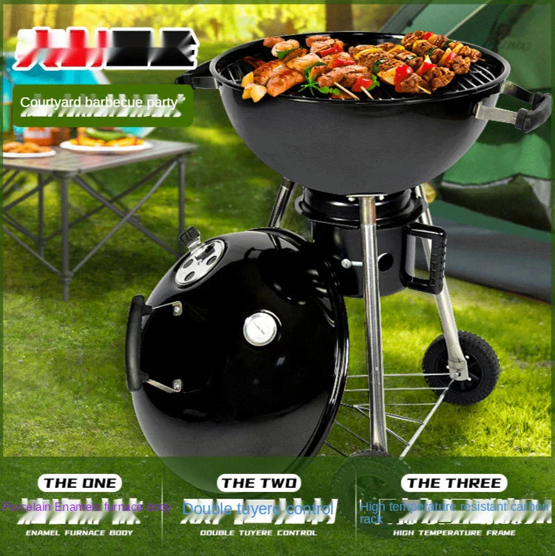 Outdoor BBQ Stove Portable Barbecue Grill Charcoal Grill Stove Push Pull