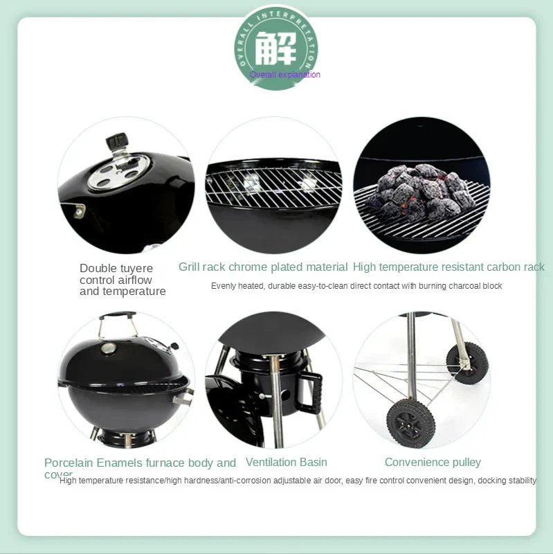 Outdoor BBQ Stove Portable Barbecue Grill Charcoal Grill Stove Push Pull