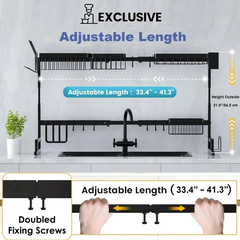 Over The Sink Dish Drying Rack 2 Tier Length Adjustable Dish Drainer