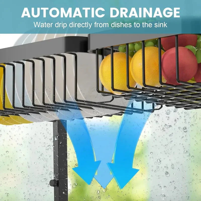 Over The Sink Dish Drying Rack 2 Tier Length Adjustable Dish Drainer