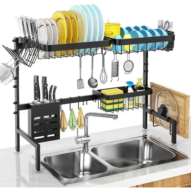 Over The Sink Dish Drying Rack 2 Tier Length Adjustable Dish Drainer