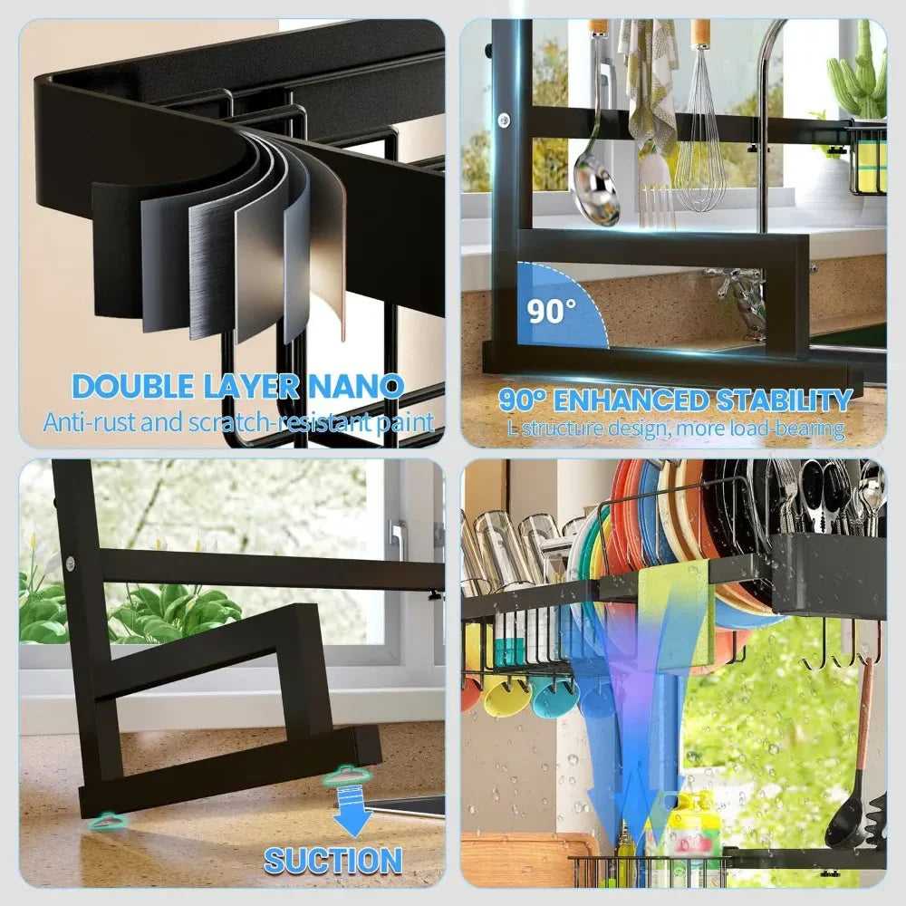 Over The Sink Dish Drying Rack Snap-On Design 2 Tier Dish Drainer