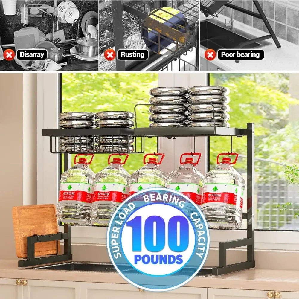 Over The Sink Dish Drying Rack Snap-On Design 2 Tier Dish Drainer