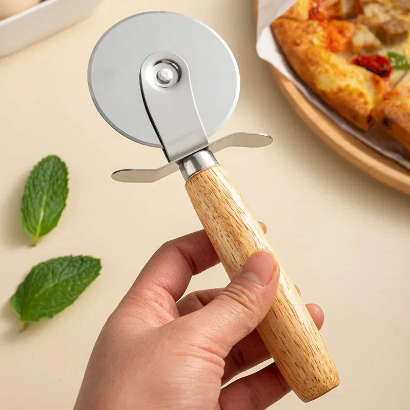Pizza Cutter Wooden Handle Pastry Dough Cutter Cutting Wheel Slicer