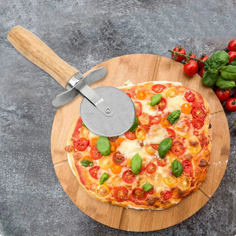Pizza Cutter Wooden Handle Pastry Dough Cutter Cutting Wheel Slicer