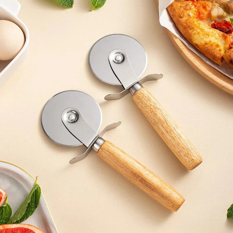 Pizza Cutter Wooden Handle Pastry Dough Cutter Cutting Wheel Slicer