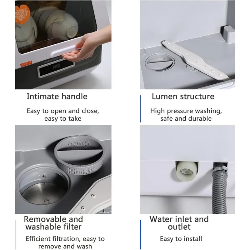 Portable Dishwasher Air Drying Stainless Steel Machine Built-in Water