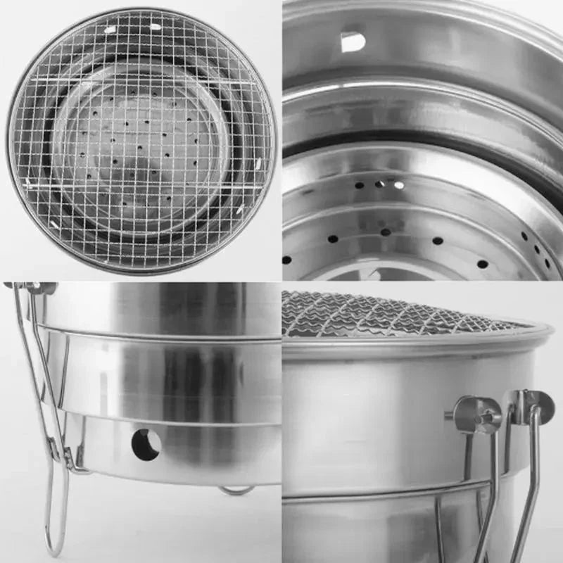 Portable Outdoor BBQ Grill Stainless Steel Fire Pit Charcoal Grill Burner