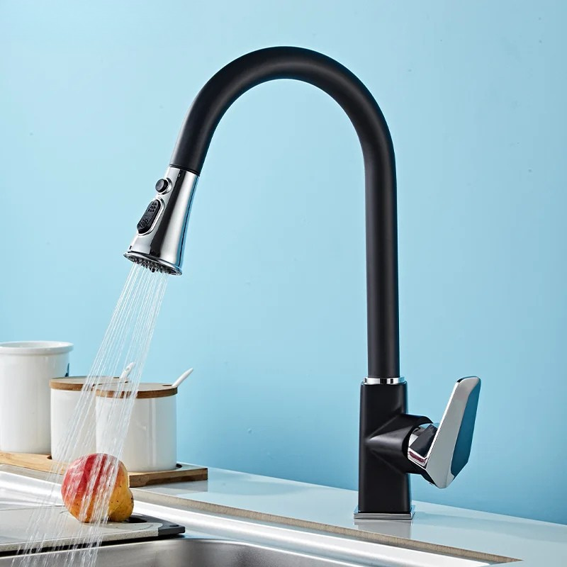 Pull-Out Kitchen Brass Basin Sink Faucet Hot and Cold Water Mixer Tap