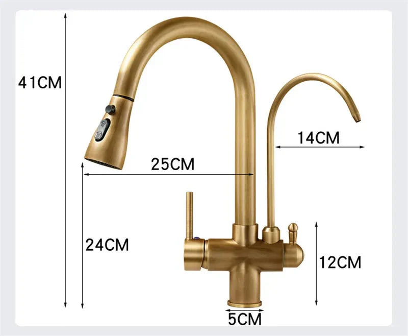 Pull Out Kitchen Faucet Solid Brass Crane Kitchen Deck Mounted Tap