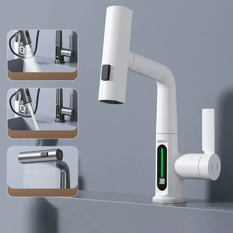 Pulling Lifting Digital Display Waterfall Basin Faucet Stream Sprayer