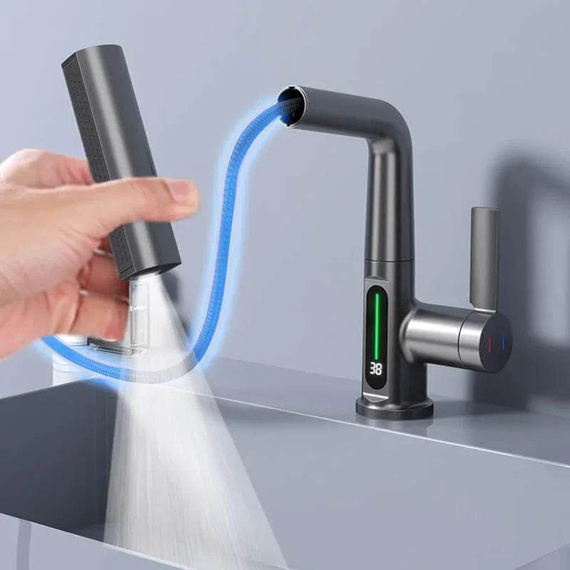 Pulling Lifting Digital Display Waterfall Basin Faucet Stream Sprayer