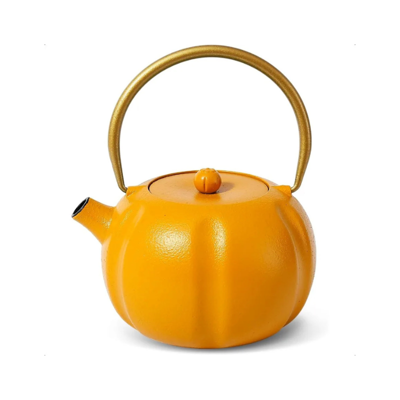 Pumpkin Cast Iron Teapot with Stainless Steel Infuser Internal Enamel