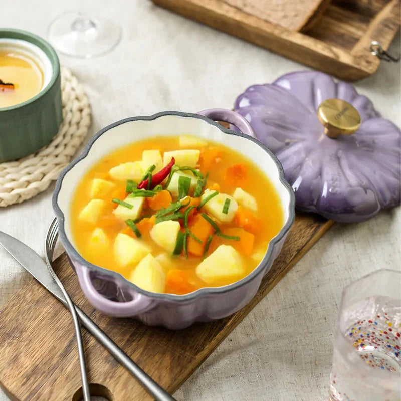 Pumpkin Enamel Stew Sets of Pot and Pan Iron Casserole Pot for Kitchen