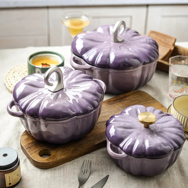 Pumpkin Enamel Stew Sets of Pot and Pan Iron Casserole Pot for Kitchen