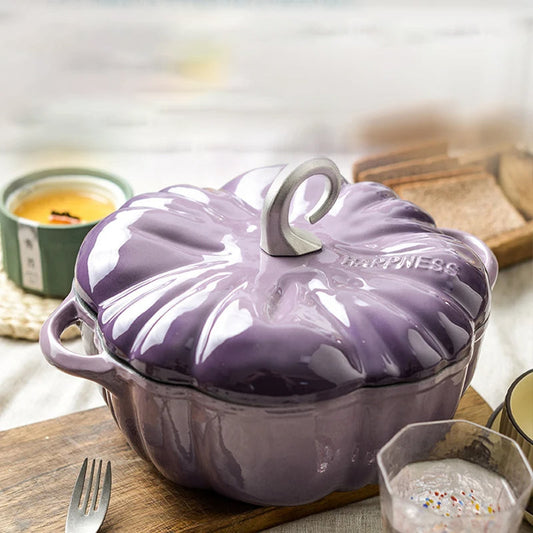 Pumpkin Enamel Stew Sets of Pot and Pan Iron Casserole Pot for Kitchen