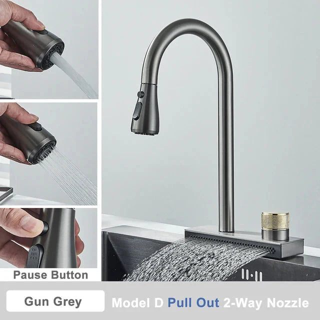 Rainfall Kitchen Faucet Flexible Pull Out 3 Way Nozzle Kitchen Tap